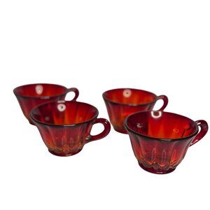 VTG Anchor Hocking Royal Ruby Glass Teacup Set 4 Collectible Glassware Decor MCM